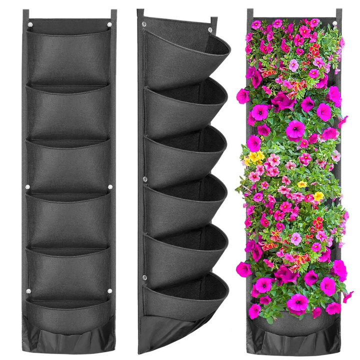 Vasos de flores verticales suspensos para jardín.