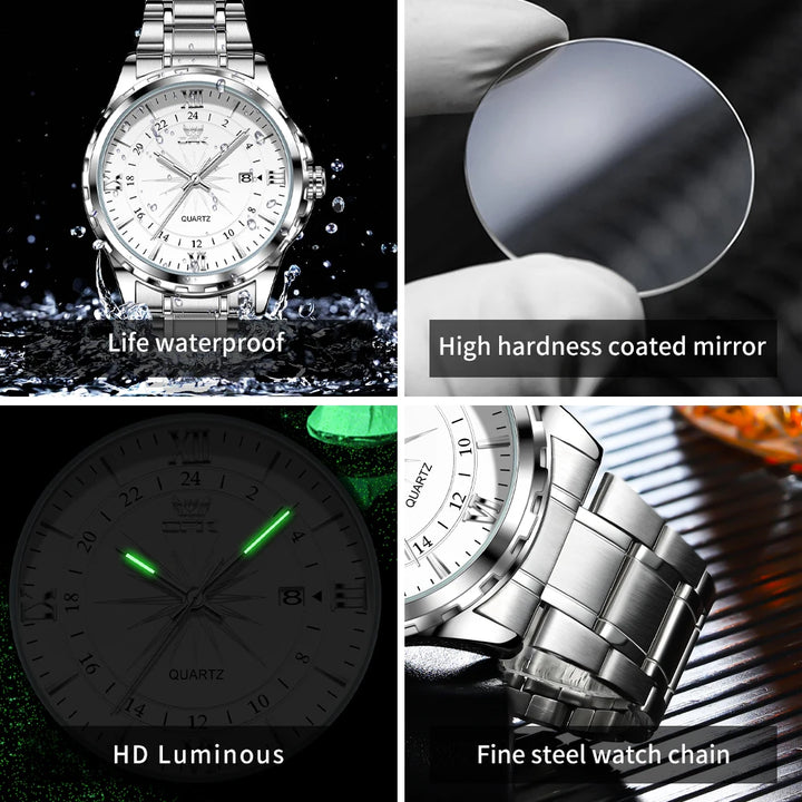 Reloj de cuarzo para hombre con calendario dual y correa de acero marca OPK 6003