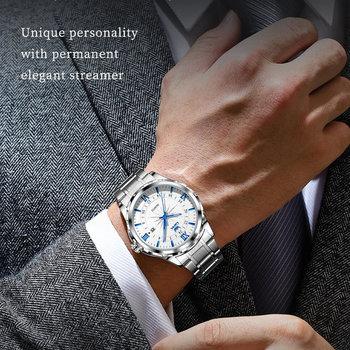 Reloj de cuarzo para hombre con calendario dual y correa de acero marca OPK 6003