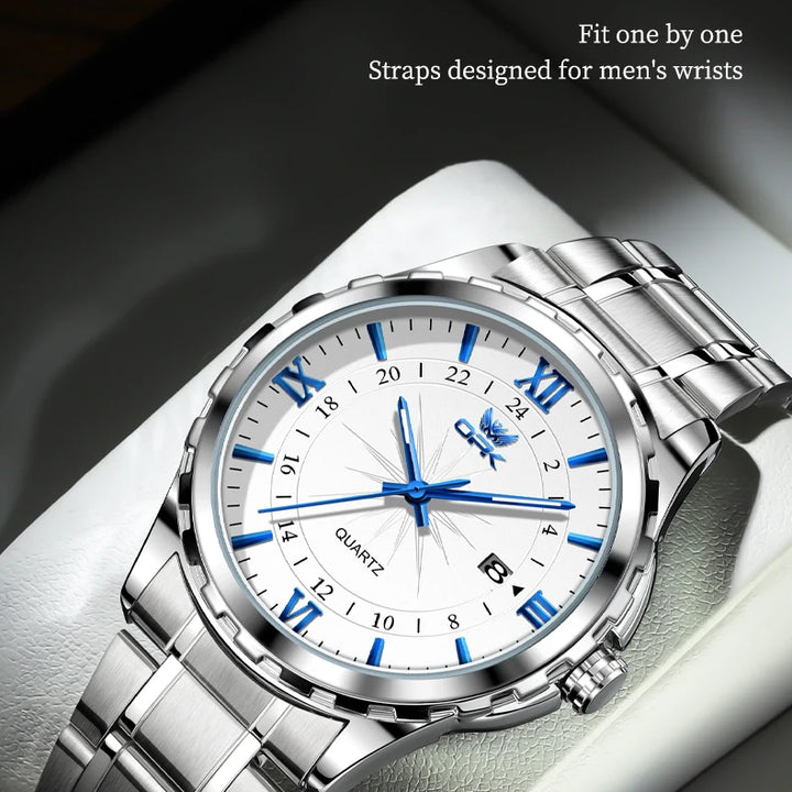 Reloj de cuarzo para hombre con calendario dual y correa de acero marca OPK 6003