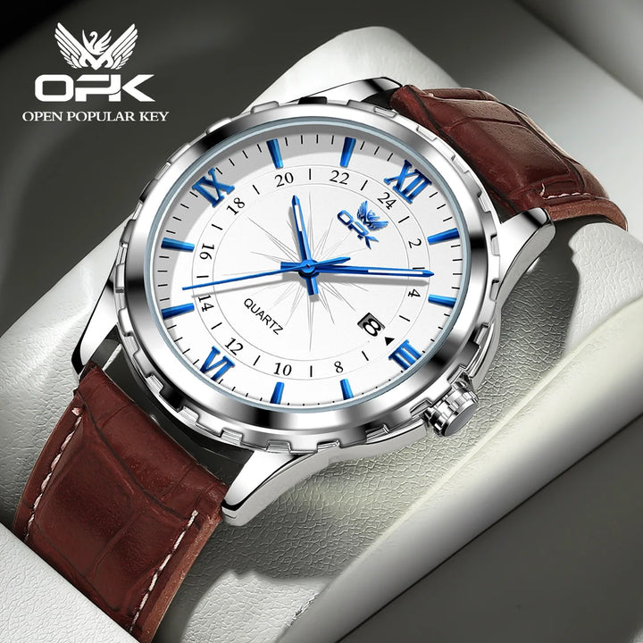 Reloj de cuarzo para hombre con calendario dual y correa de acero marca OPK 6003