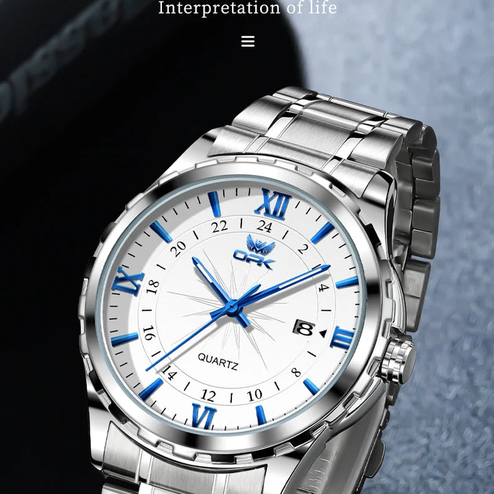 Reloj de cuarzo para hombre con calendario dual y correa de acero marca OPK 6003