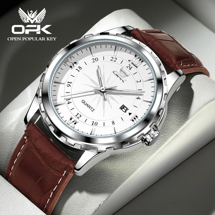 Reloj de cuarzo para hombre con calendario dual y correa de acero marca OPK 6003