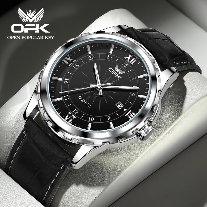 Reloj de cuarzo para hombre con calendario dual y correa de acero marca OPK 6003