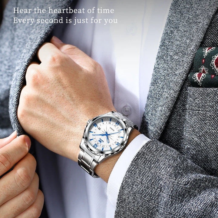 Reloj de cuarzo para hombre con calendario dual y correa de acero marca OPK 6003